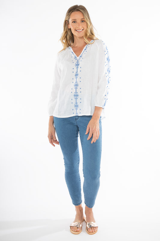 Embroidered Linen Top