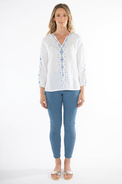 Embroidered Linen Top