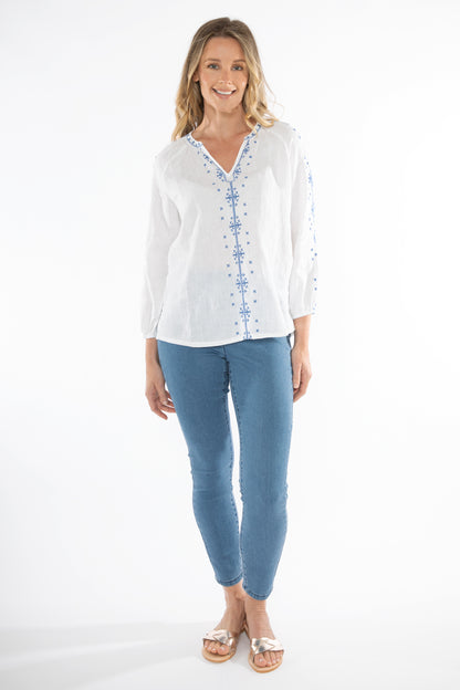 Embroidered Linen Top