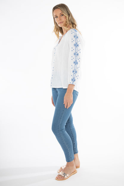 Embroidered Linen Top