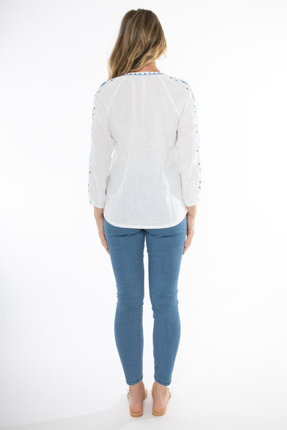 Embroidered Linen Top