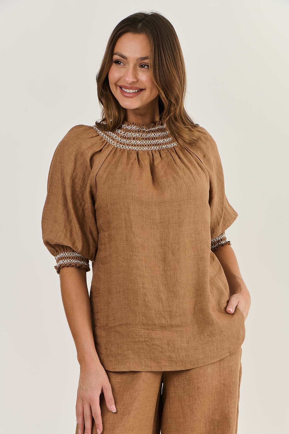 Linen Smocked Top